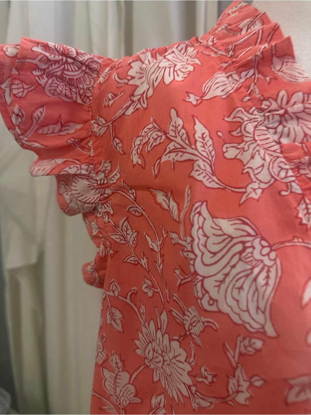 J. Crew Coral-Pink Floral Ruffle V-Neck Blouse - Picture 2 of 5